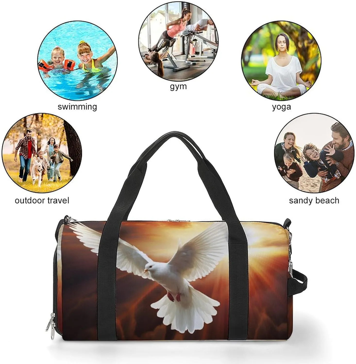 Gym Bag Dove Sun Art Duffel Bag for Men Women Overnight Bag with Shoe Compartment Workout Bags