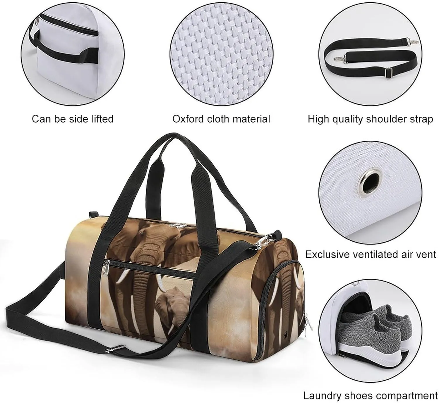 Gym Bag Elephant And Baby Elephant Duffel Bag for Men Women Overnight Bag with Shoe Compartment Workout Bags