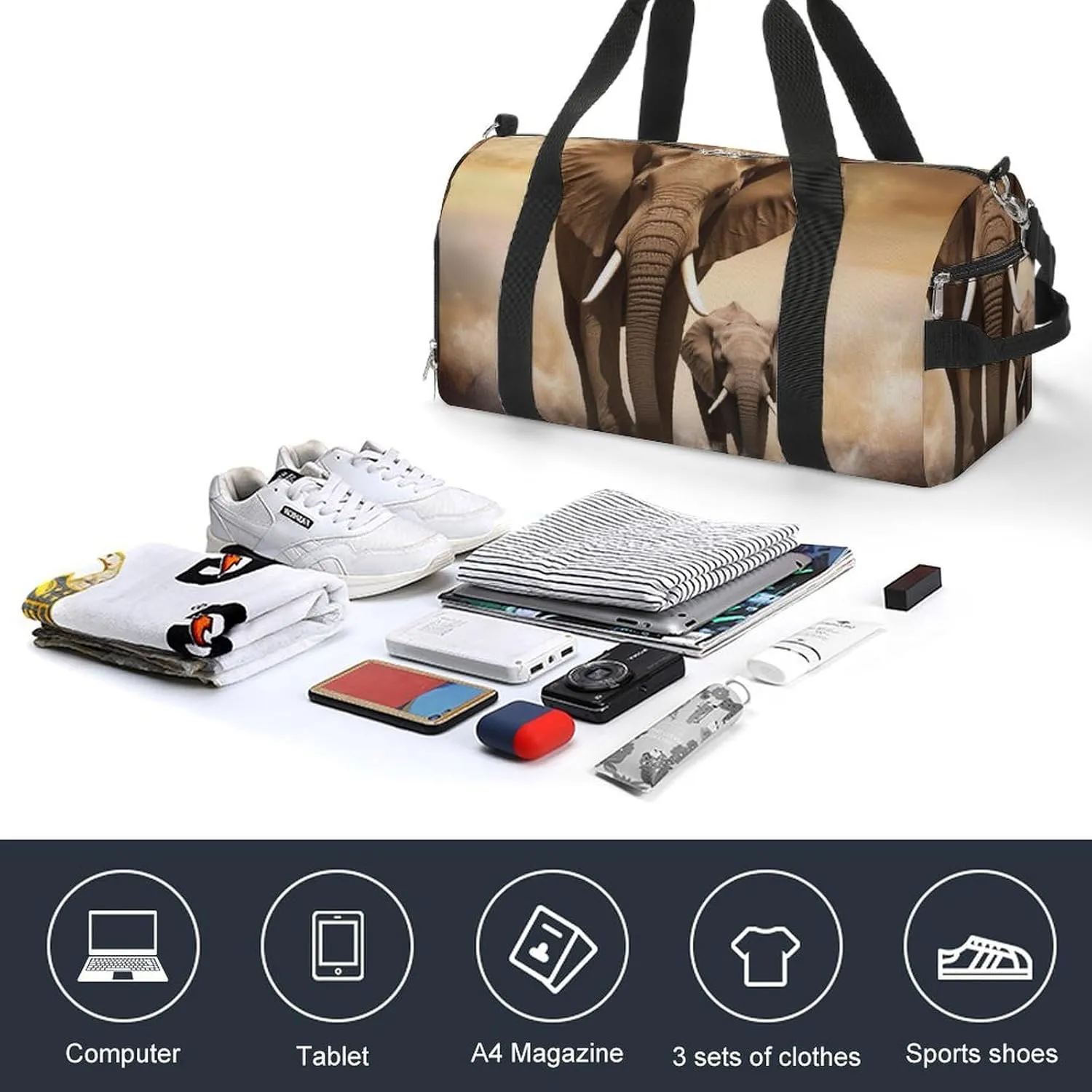 Gym Bag Elephant And Baby Elephant Duffel Bag for Men Women Overnight Bag with Shoe Compartment Workout Bags