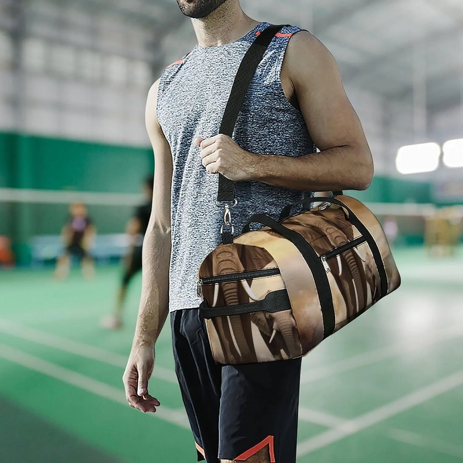 Gym Bag Elephant And Baby Elephant Duffel Bag for Men Women Overnight Bag with Shoe Compartment Workout Bags