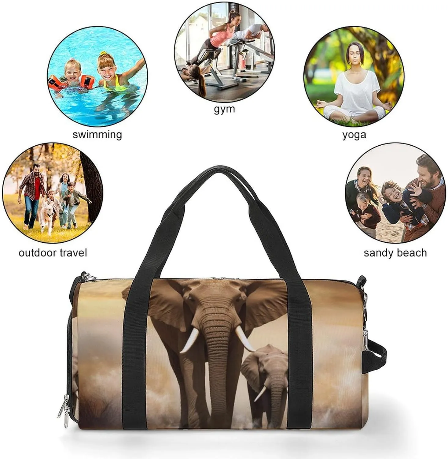 Gym Bag Elephant And Baby Elephant Duffel Bag for Men Women Overnight Bag with Shoe Compartment Workout Bags