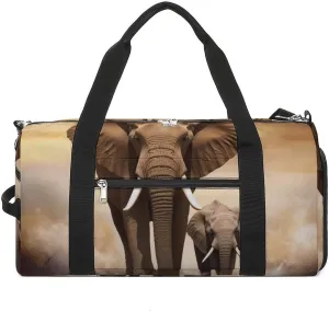 Gym Bag Elephant And Baby Elephant Duffel Bag for Men Women Overnight Bag with Shoe Compartment Workout Bags