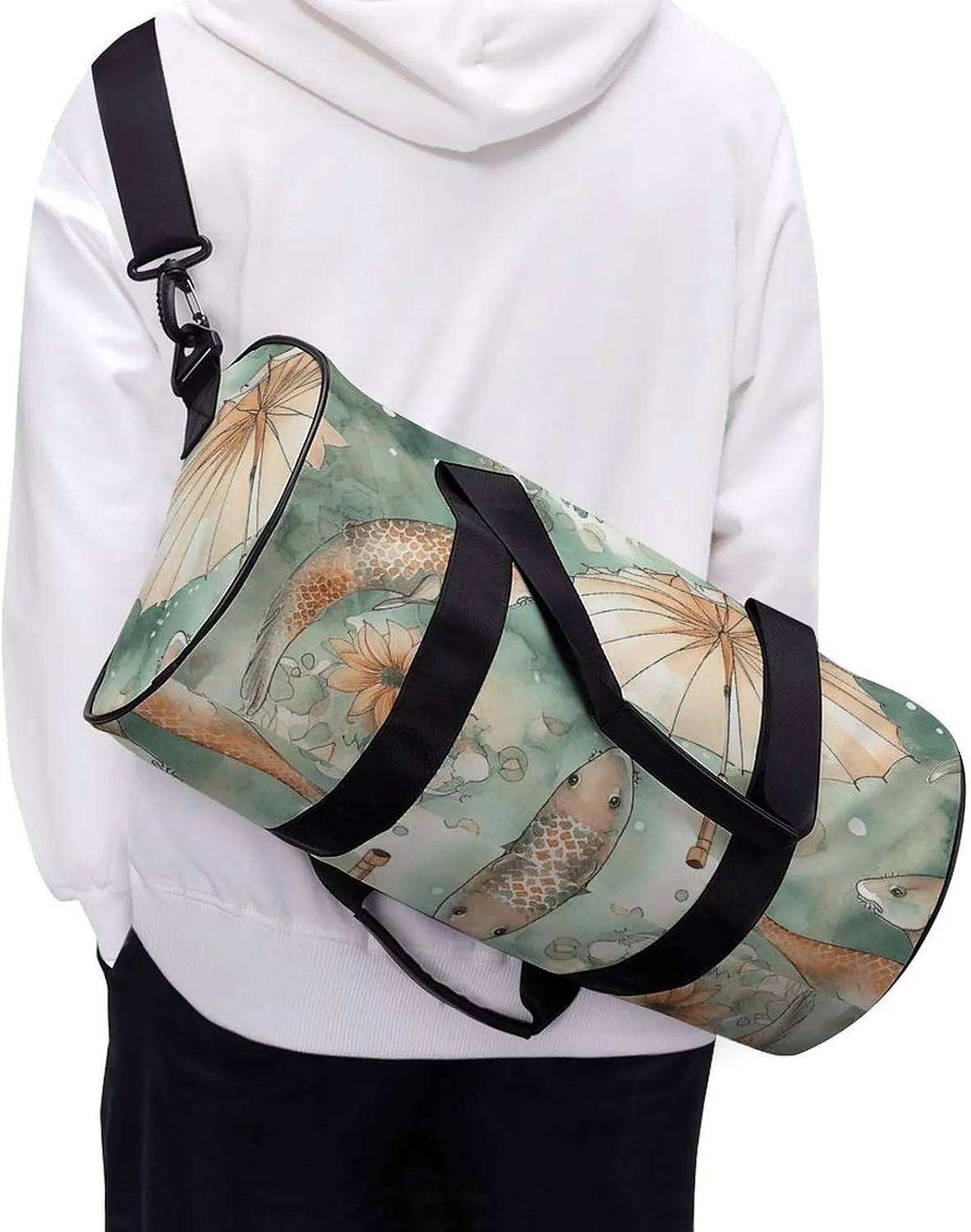 Gym Bag Fish And Umbrella Duffel Bag for Men Women Overnight Bag with Shoe Compartment Workout Bags