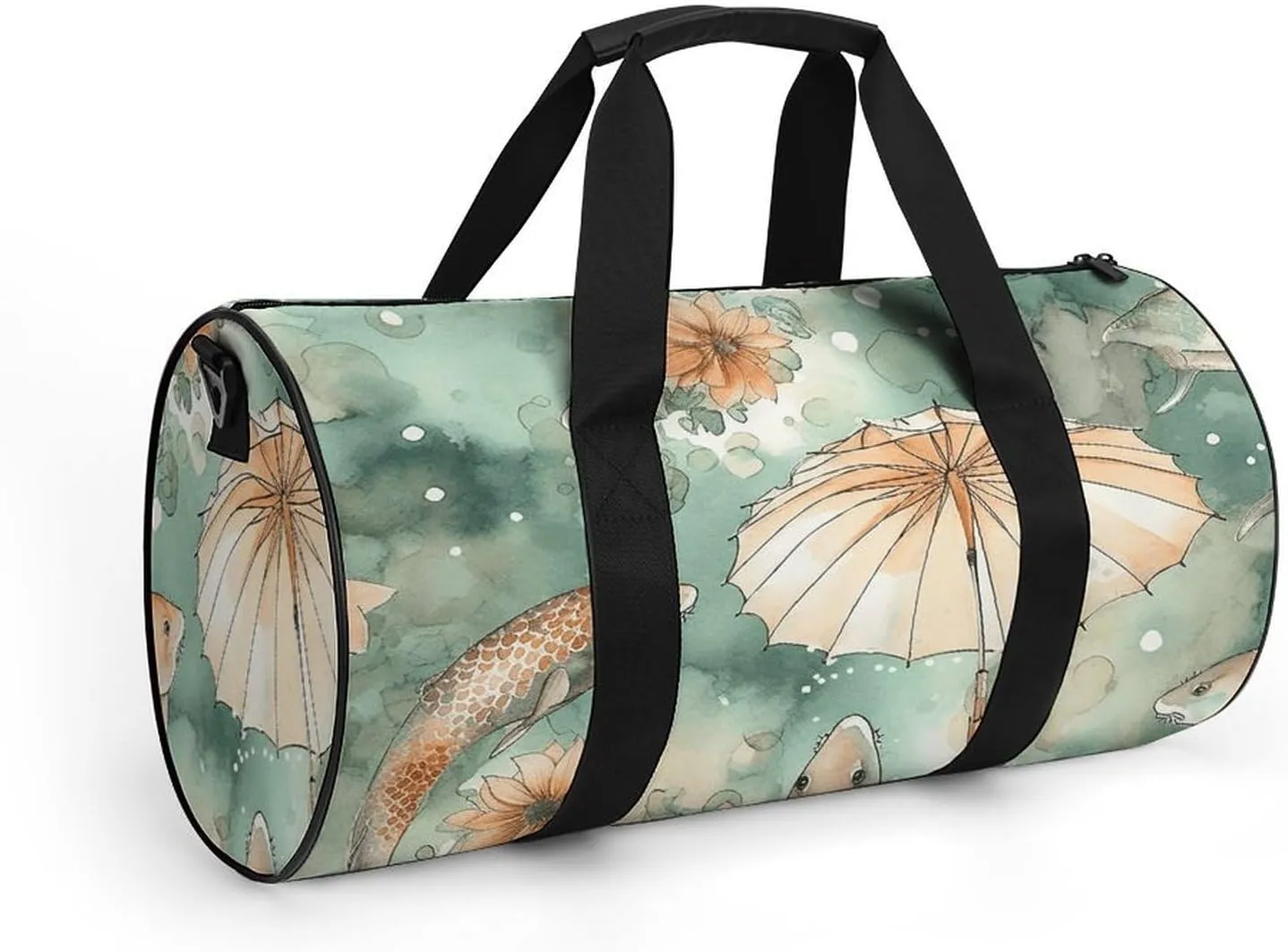 Gym Bag Fish And Umbrella Duffel Bag for Men Women Overnight Bag with Shoe Compartment Workout Bags