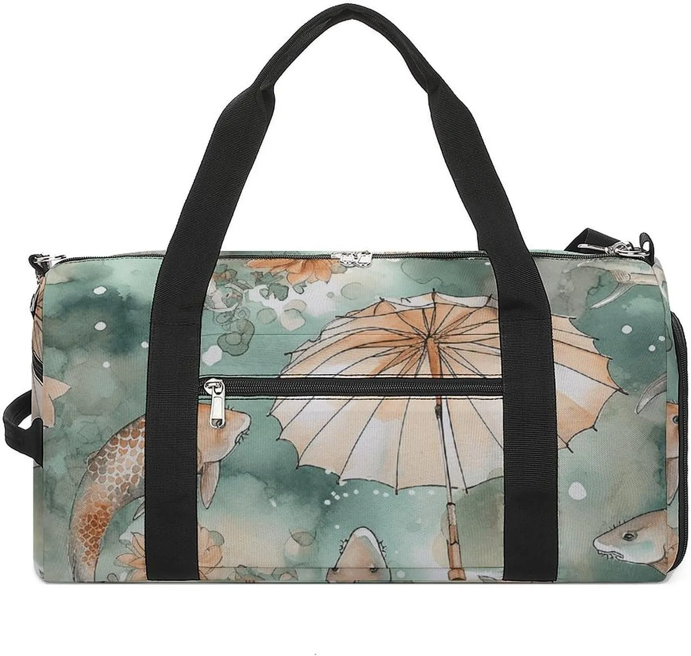 Gym Bag Fish And Umbrella Duffel Bag for Men Women Overnight Bag with Shoe Compartment Workout Bags