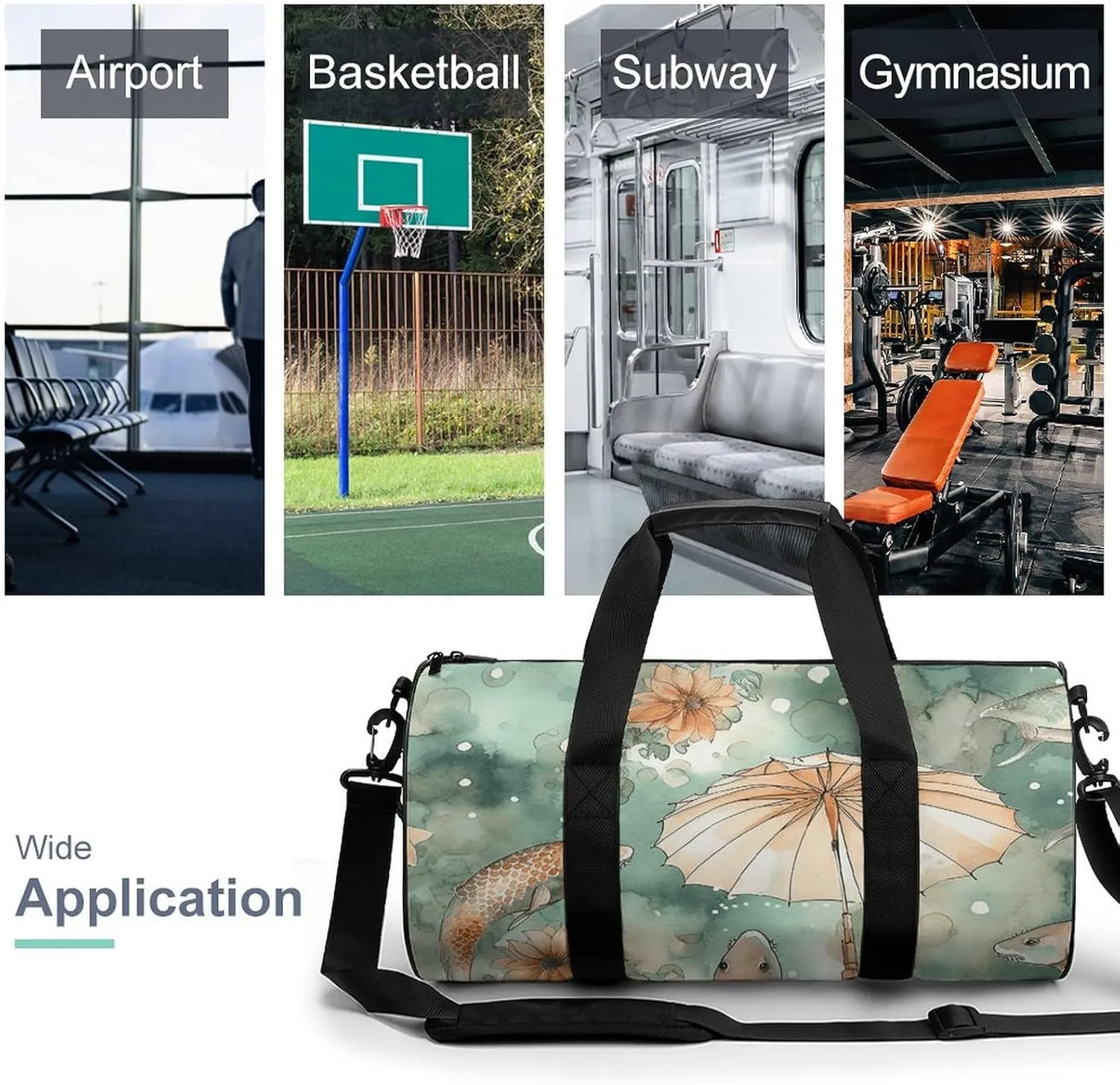 Gym Bag Fish And Umbrella Duffel Bag for Men Women Overnight Bag with Shoe Compartment Workout Bags
