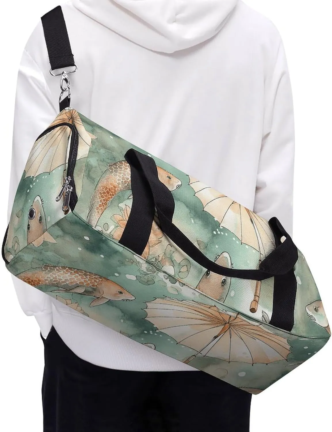 Gym Bag Fish And Umbrella Duffel Bag for Men Women Overnight Bag with Shoe Compartment Workout Bags