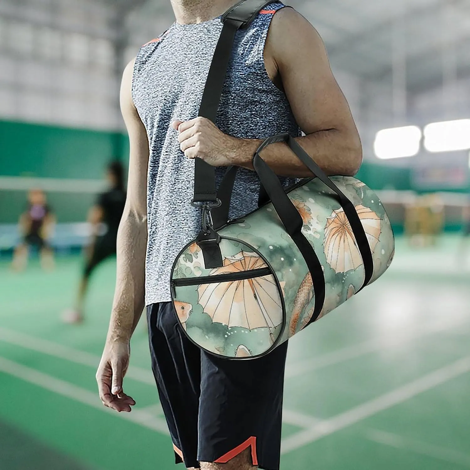 Gym Bag Fish And Umbrella Duffel Bag for Men Women Overnight Bag with Shoe Compartment Workout Bags