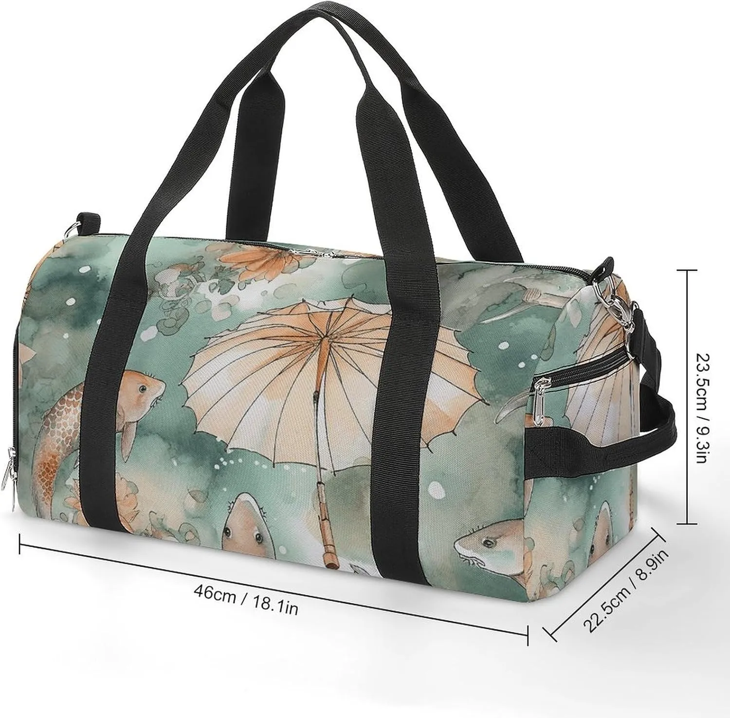 Gym Bag Fish And Umbrella Duffel Bag for Men Women Overnight Bag with Shoe Compartment Workout Bags