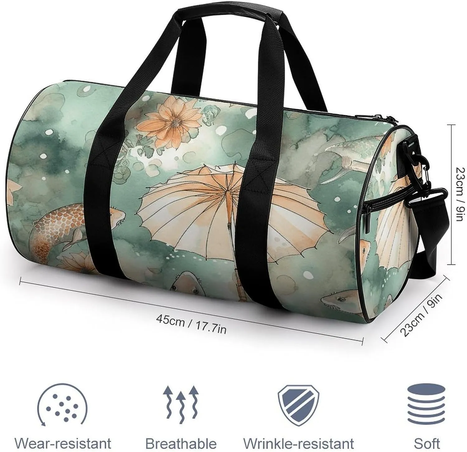 Gym Bag Fish And Umbrella Duffel Bag for Men Women Overnight Bag with Shoe Compartment Workout Bags
