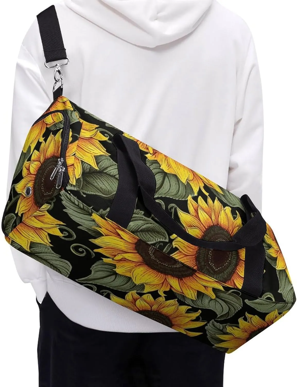 Gym Bag Floral Sunflower Duffel Bag for Men Women Overnight Bag with Shoe Compartment Workout Bags