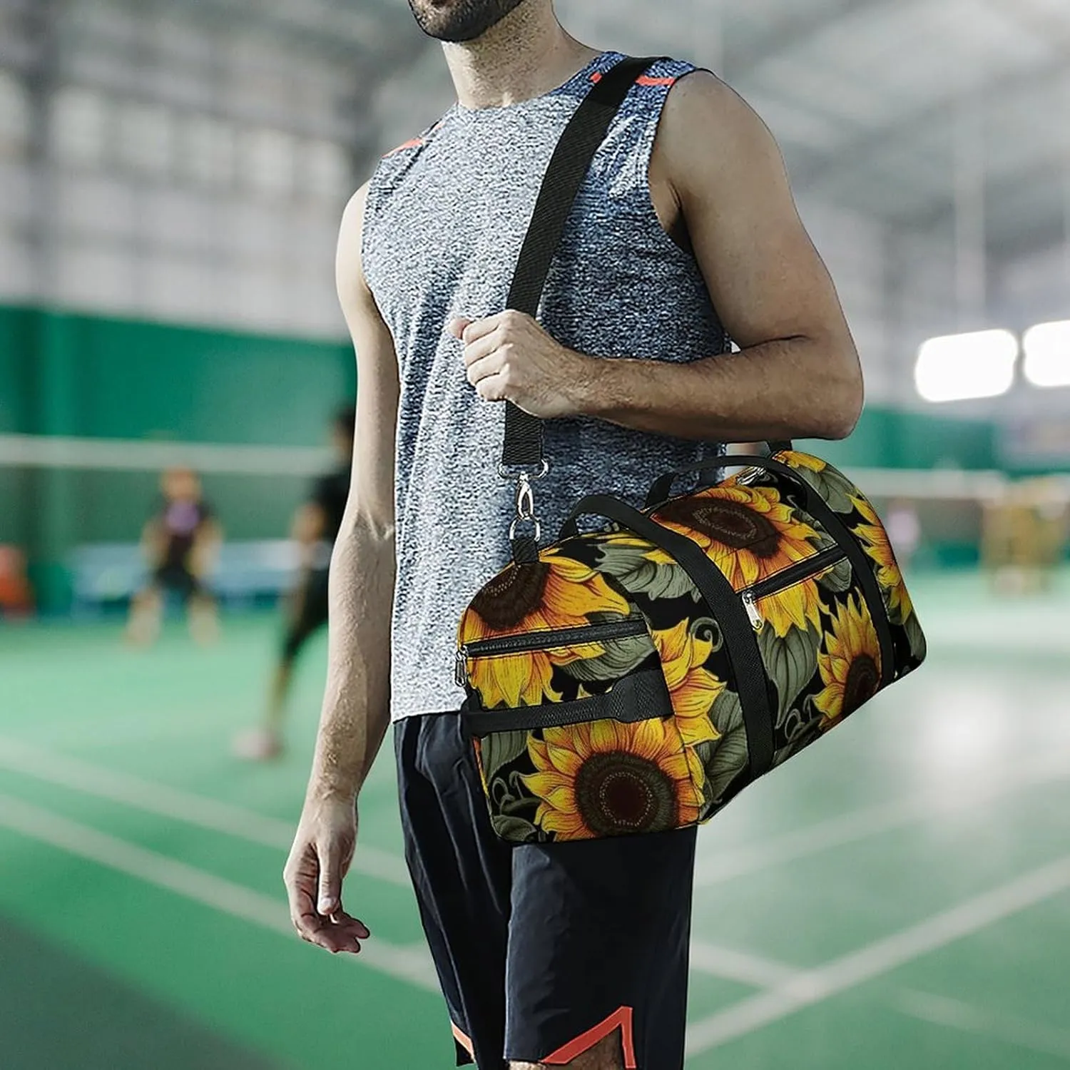 Gym Bag Floral Sunflower Duffel Bag for Men Women Overnight Bag with Shoe Compartment Workout Bags