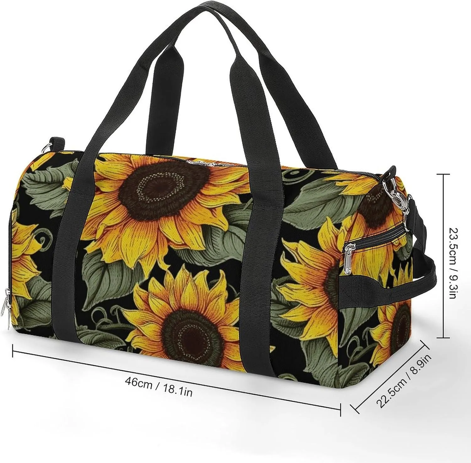 Gym Bag Floral Sunflower Duffel Bag for Men Women Overnight Bag with Shoe Compartment Workout Bags