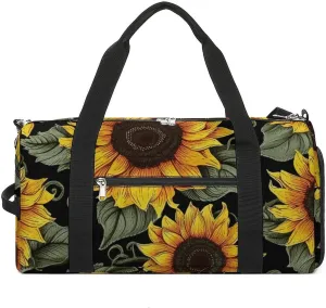 Gym Bag Floral Sunflower Duffel Bag for Men Women Overnight Bag with Shoe Compartment Workout Bags