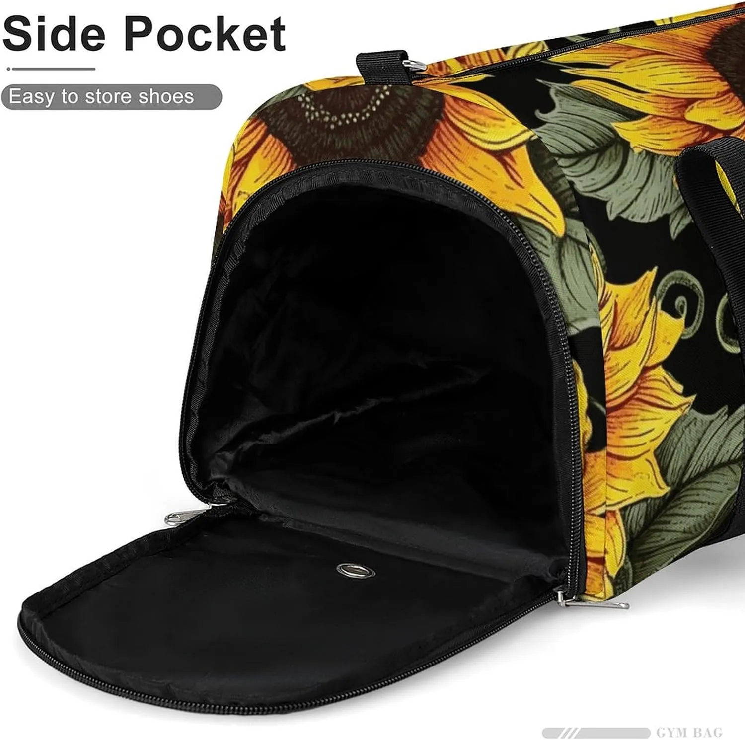 Gym Bag Floral Sunflower Duffel Bag for Men Women Overnight Bag with Shoe Compartment Workout Bags