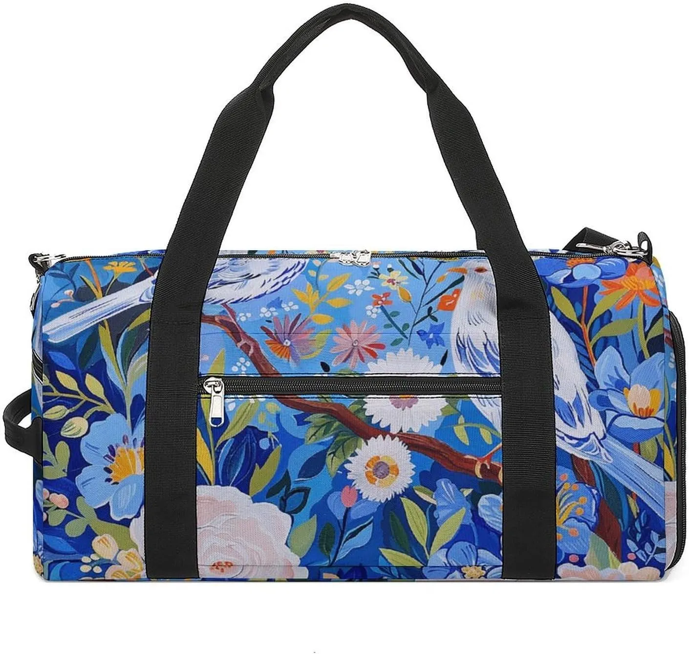Gym Bag Flowers And White Birds Duffel Bag for Men Women Overnight Bag with Shoe Compartment Workout Bags