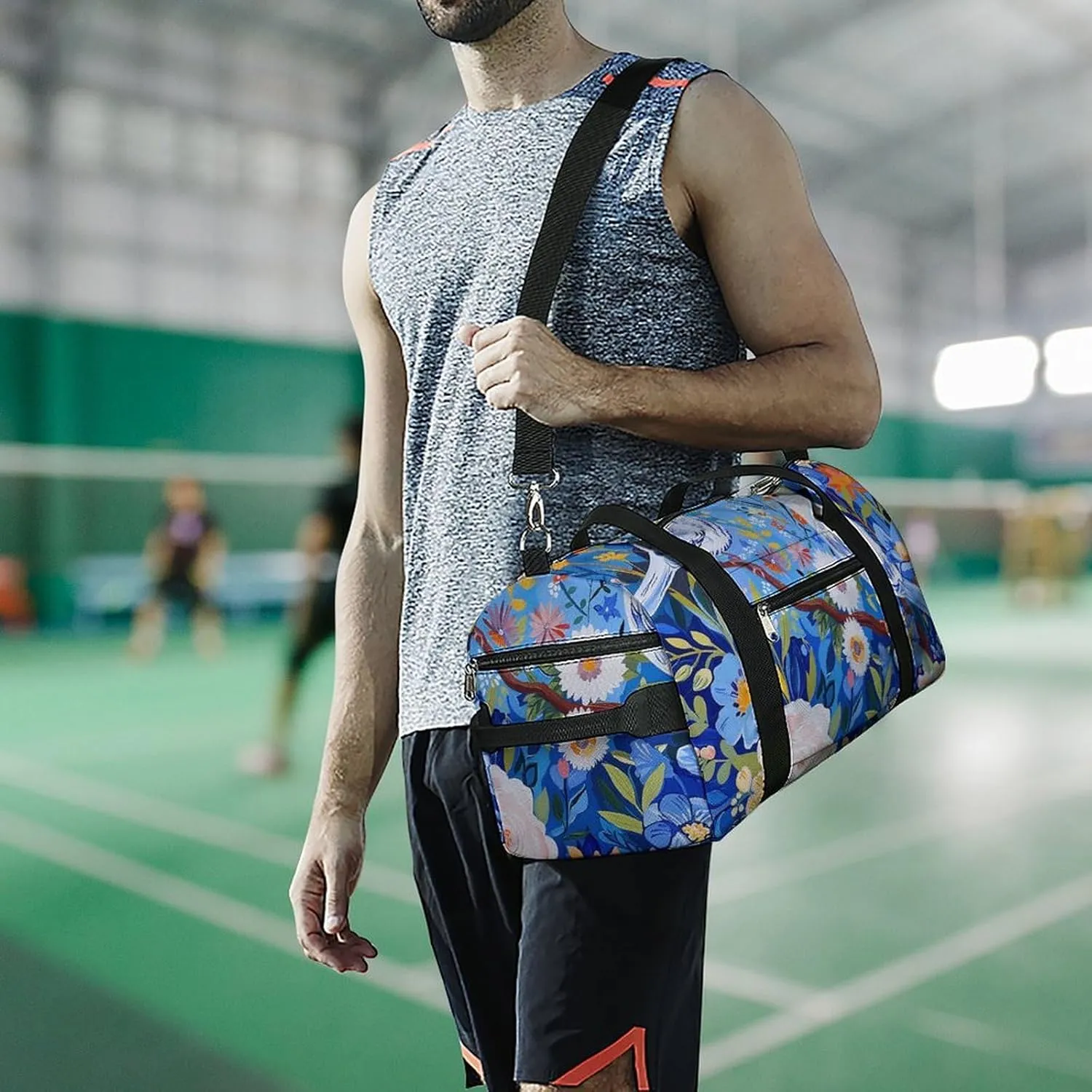 Gym Bag Flowers And White Birds Duffel Bag for Men Women Overnight Bag with Shoe Compartment Workout Bags