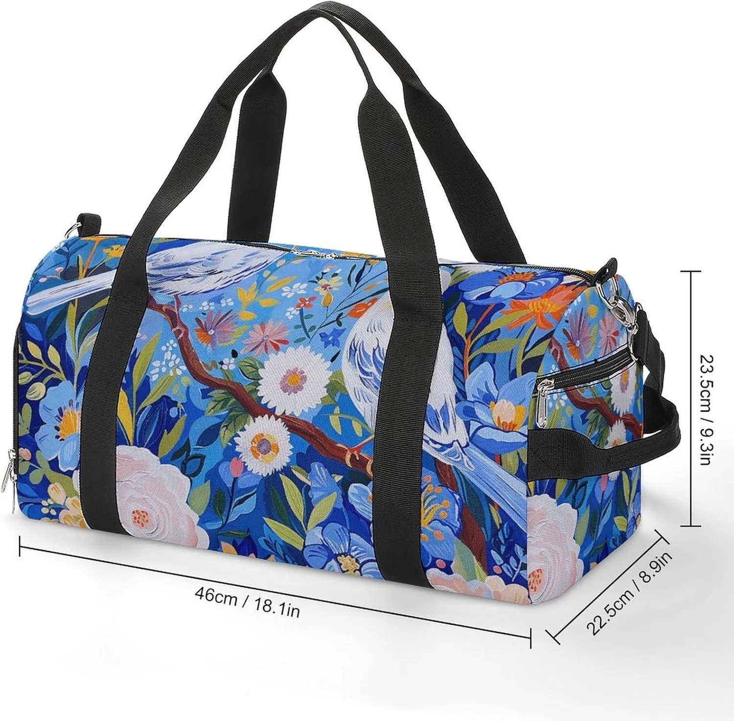 Gym Bag Flowers And White Birds Duffel Bag for Men Women Overnight Bag with Shoe Compartment Workout Bags