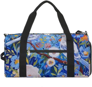 Gym Bag Flowers And White Birds Duffel Bag for Men Women Overnight Bag with Shoe Compartment Workout Bags