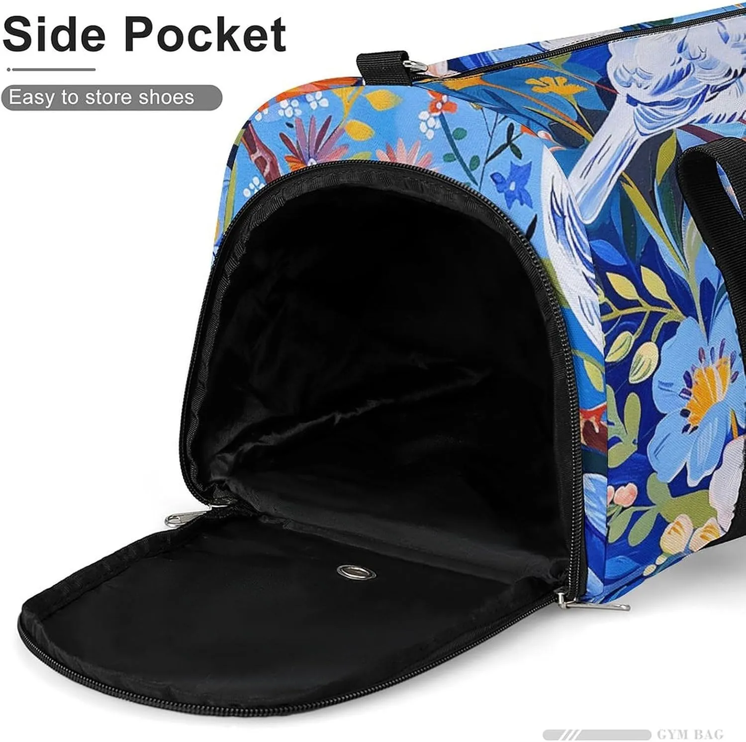 Gym Bag Flowers And White Birds Duffel Bag for Men Women Overnight Bag with Shoe Compartment Workout Bags