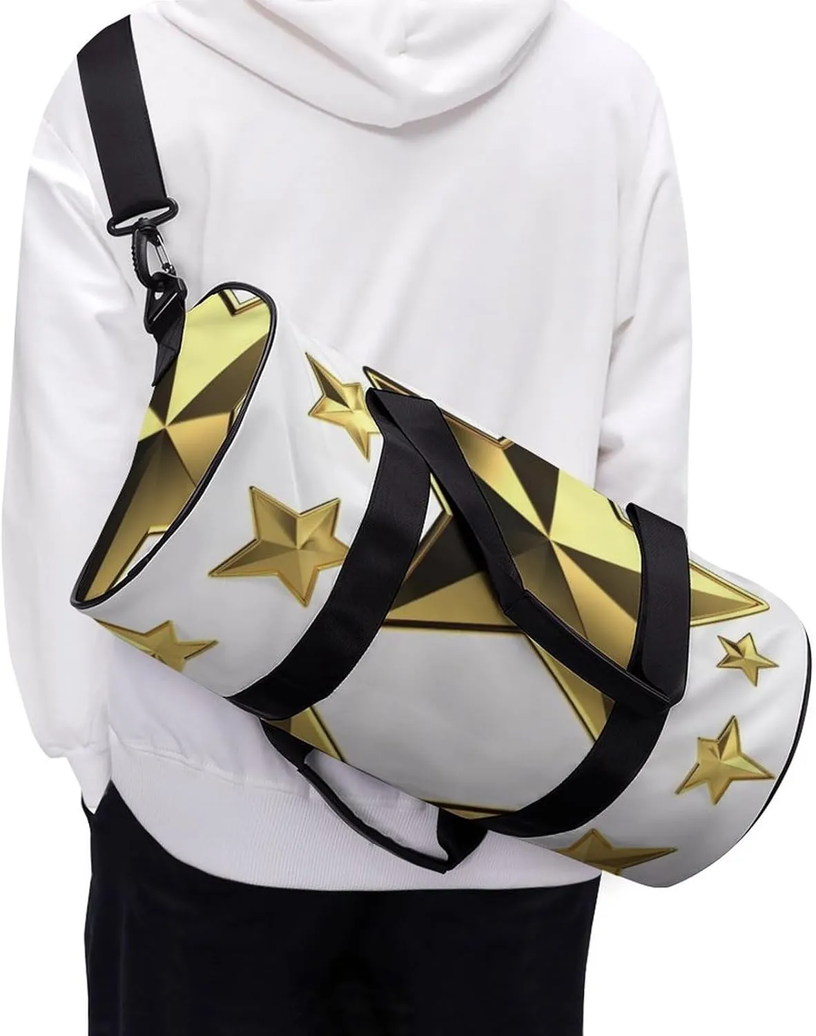 Gym Bag Gold Star Duffel Bag for Men Women Overnight Bag with Shoe Compartment Workout Bags