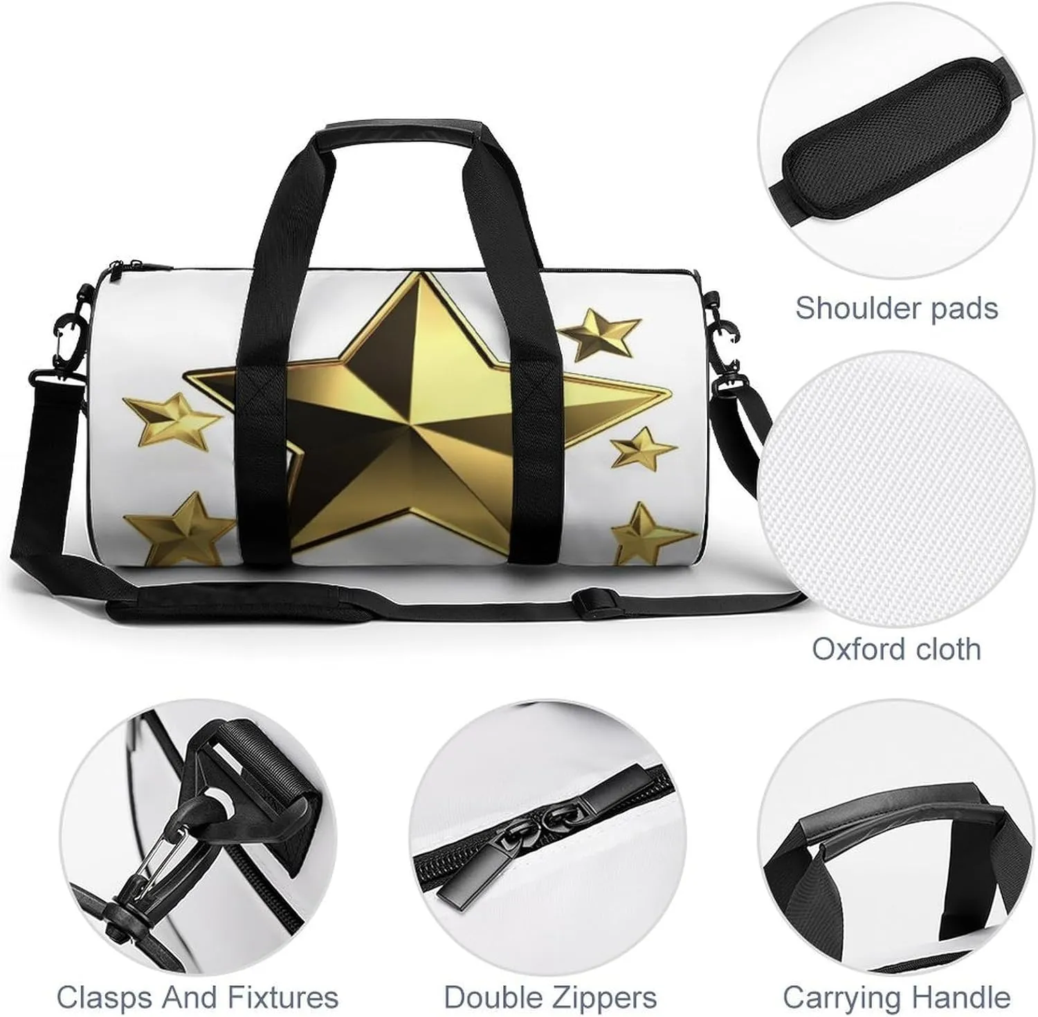 Gym Bag Gold Star Duffel Bag for Men Women Overnight Bag with Shoe Compartment Workout Bags