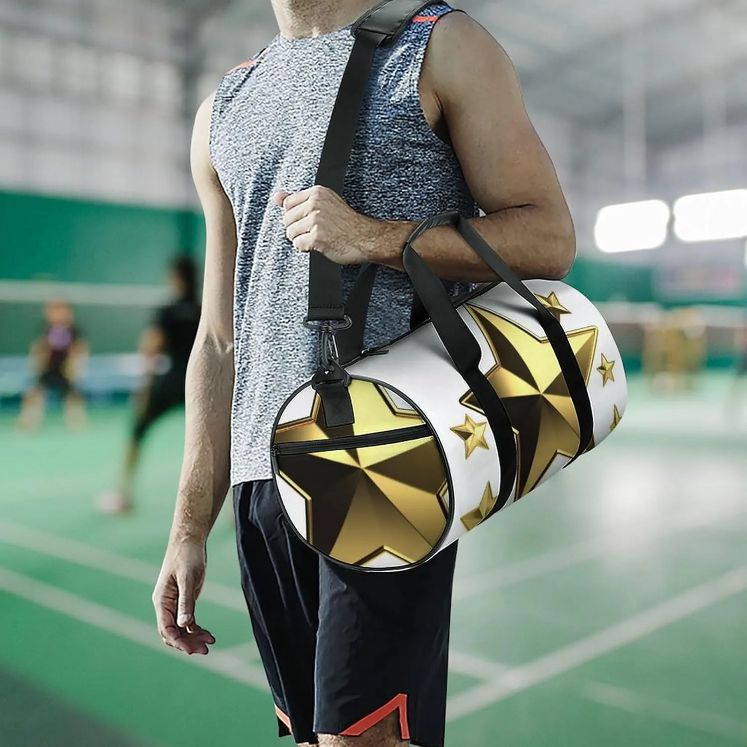 Gym Bag Gold Star Duffel Bag for Men Women Overnight Bag with Shoe Compartment Workout Bags