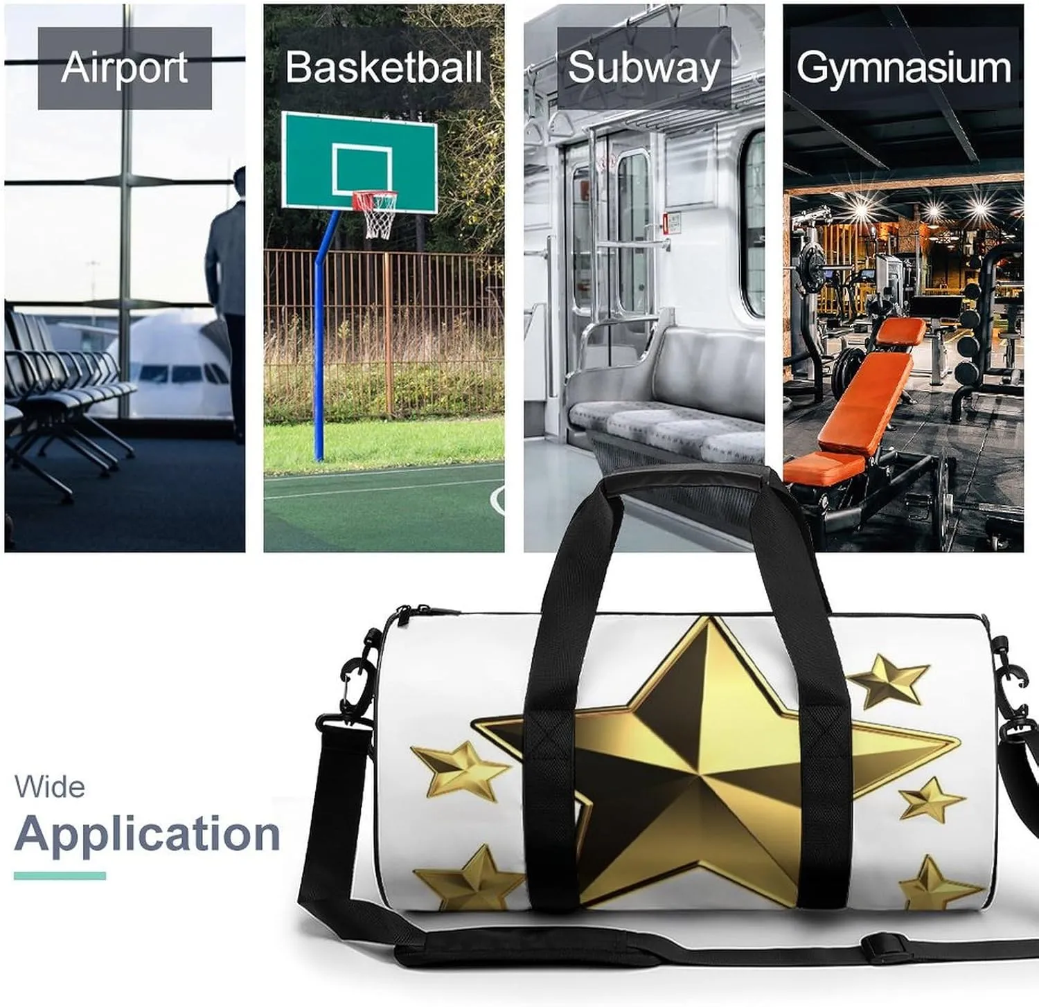 Gym Bag Gold Star Duffel Bag for Men Women Overnight Bag with Shoe Compartment Workout Bags