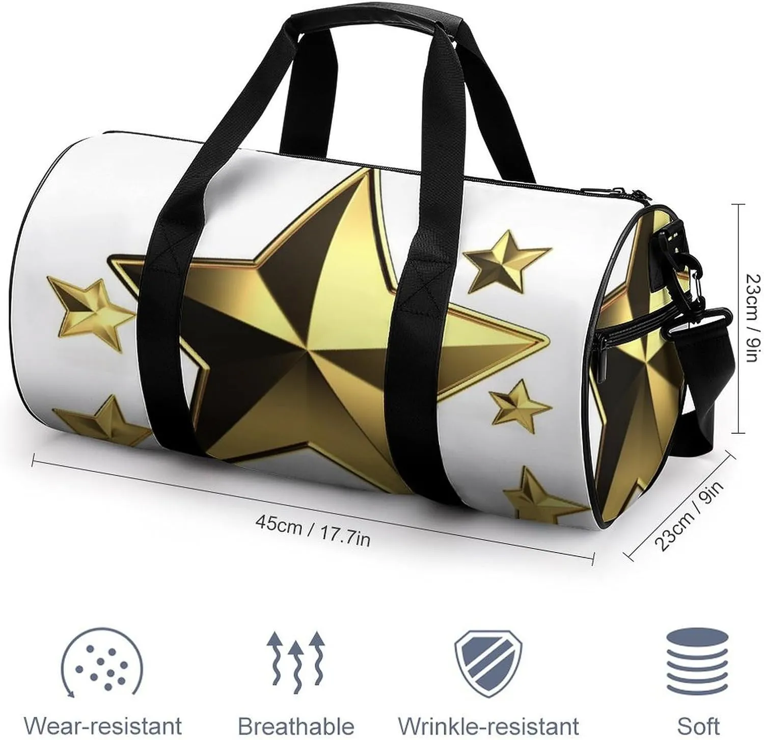 Gym Bag Gold Star Duffel Bag for Men Women Overnight Bag with Shoe Compartment Workout Bags