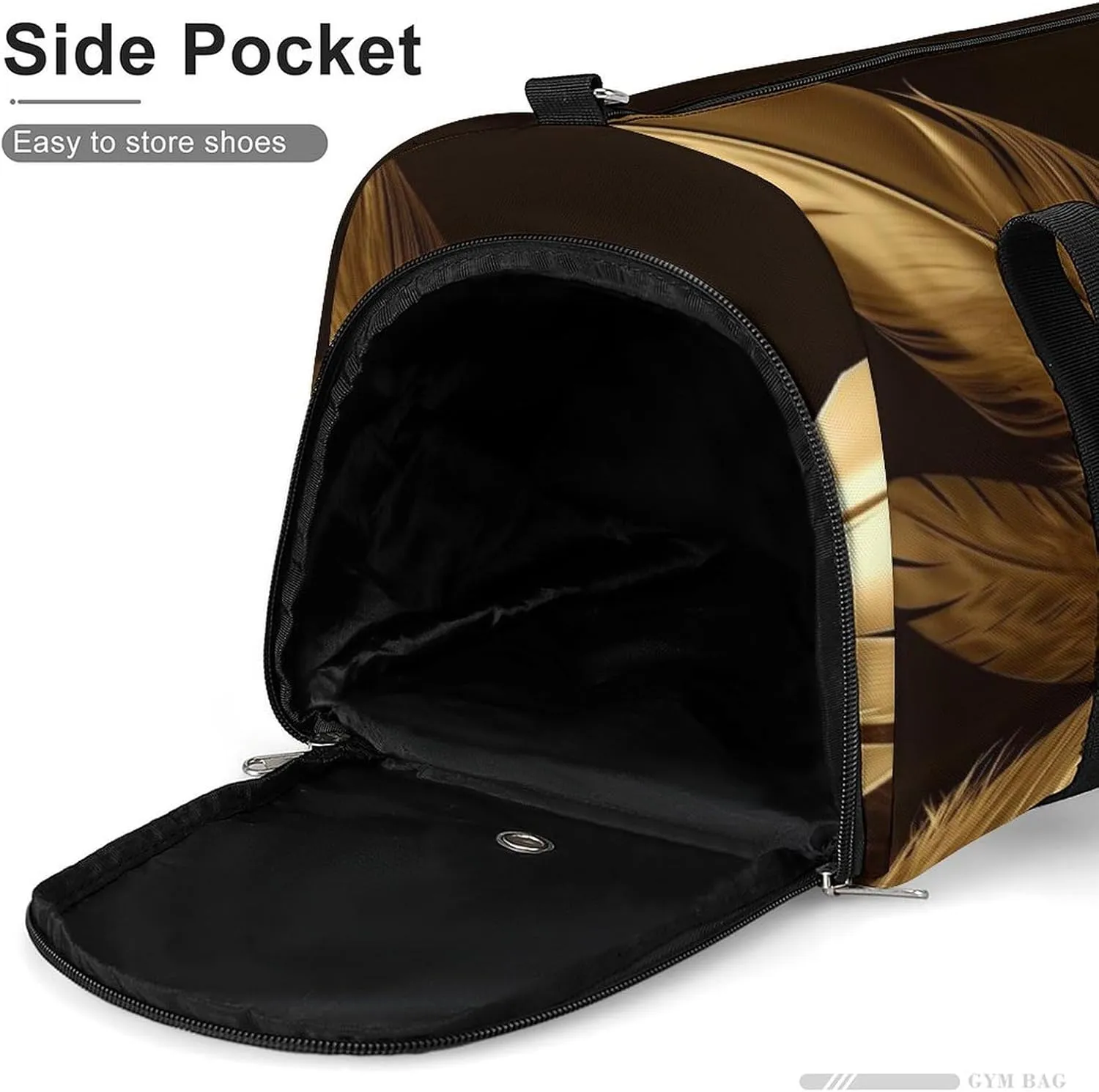 Gym Bag Golden Feathers Duffel Bag for Men Women Overnight Bag with Shoe Compartment Workout Bags