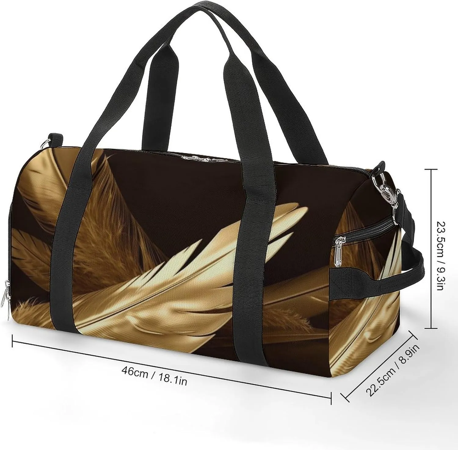 Gym Bag Golden Feathers Duffel Bag for Men Women Overnight Bag with Shoe Compartment Workout Bags