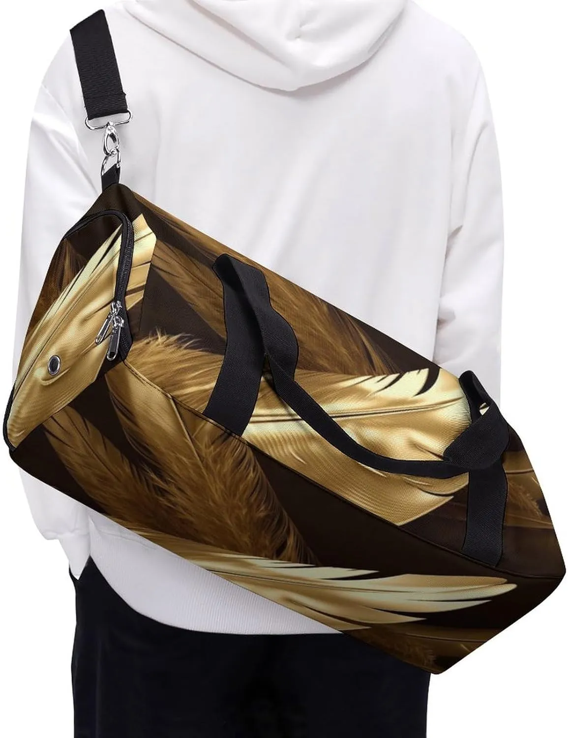 Gym Bag Golden Feathers Duffel Bag for Men Women Overnight Bag with Shoe Compartment Workout Bags