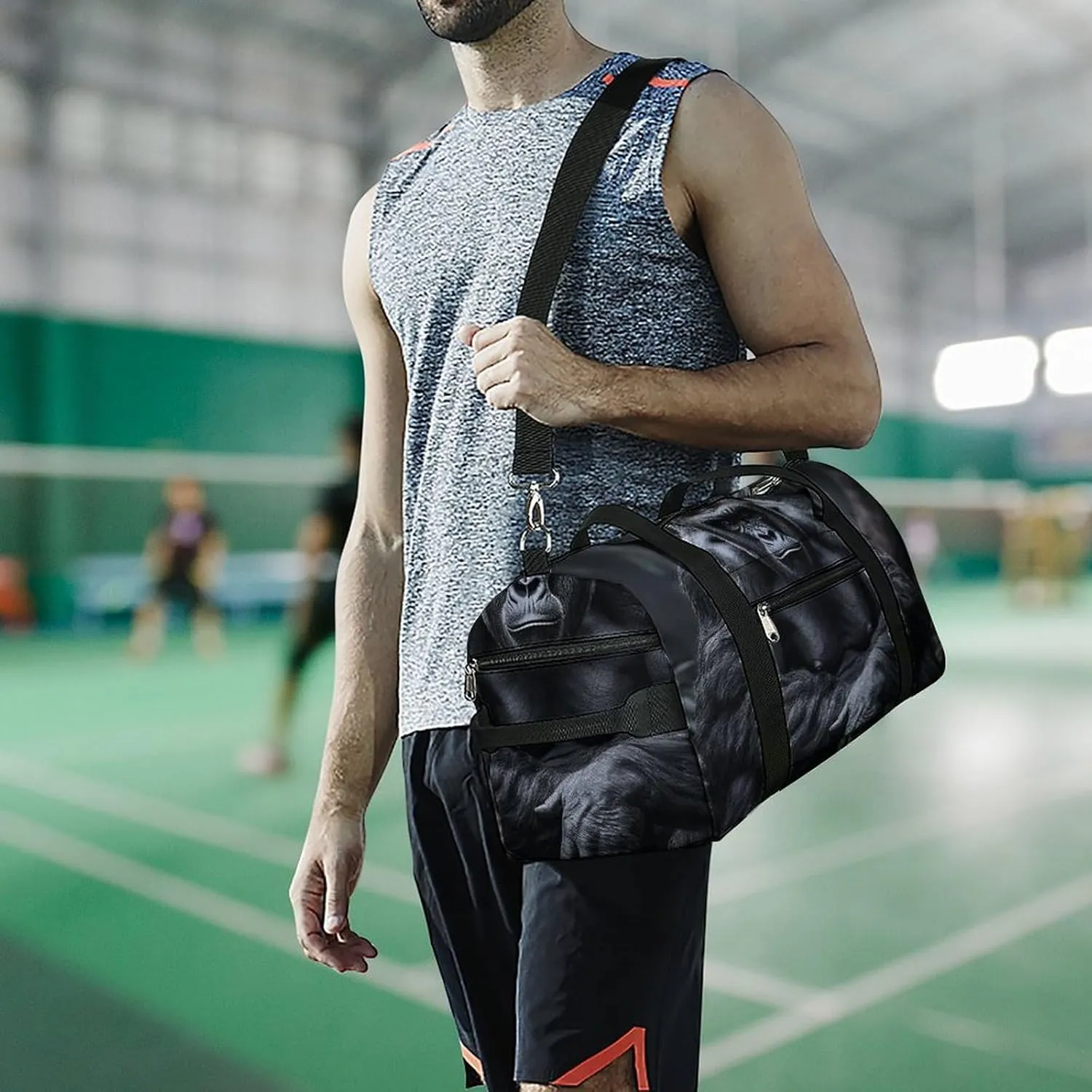 Gym Bag Gorilla on The Ground Duffel Bag for Men Women Overnight Bag with Shoe Compartment Workout Bags