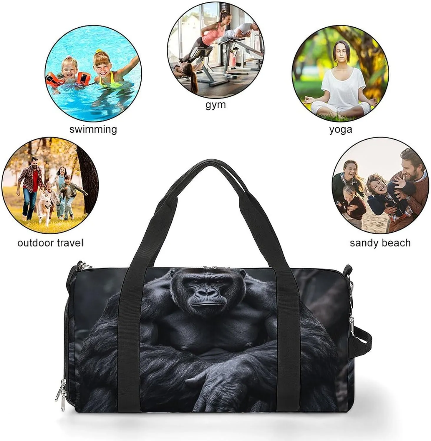 Gym Bag Gorilla on The Ground Duffel Bag for Men Women Overnight Bag with Shoe Compartment Workout Bags