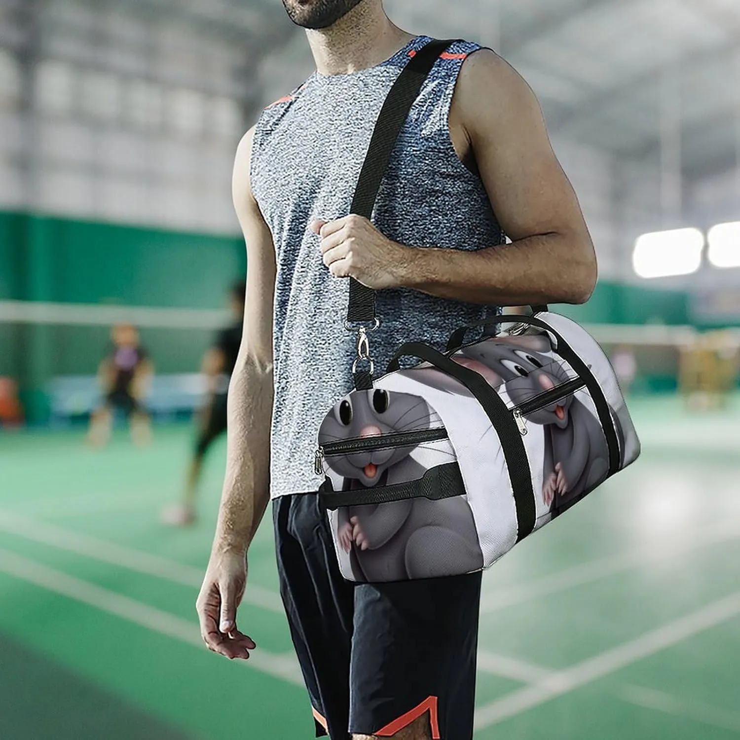 Gym Bag Gray Animals Duffel Bag for Men Women Overnight Bag with Shoe Compartment Workout Bags