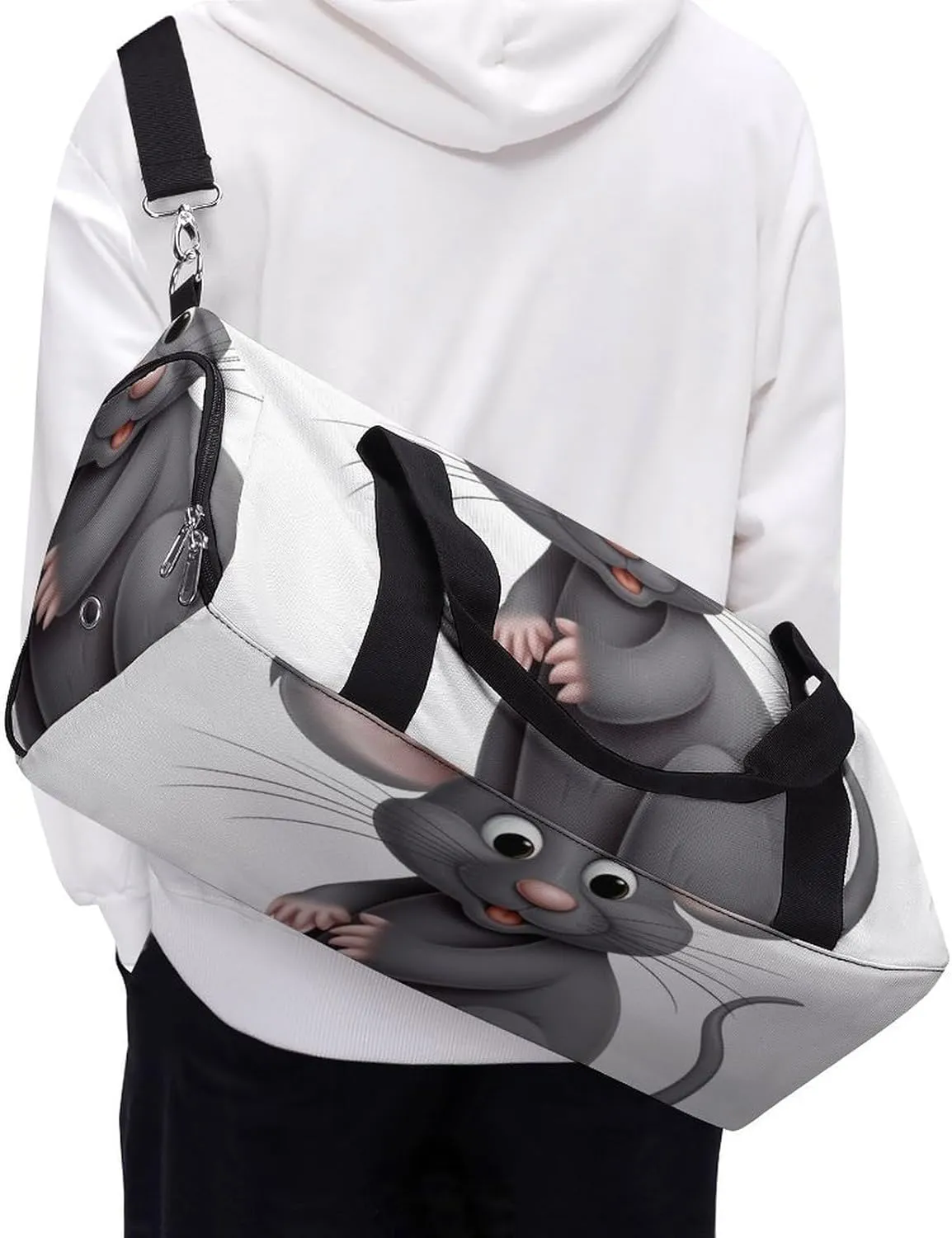 Gym Bag Gray Animals Duffel Bag for Men Women Overnight Bag with Shoe Compartment Workout Bags