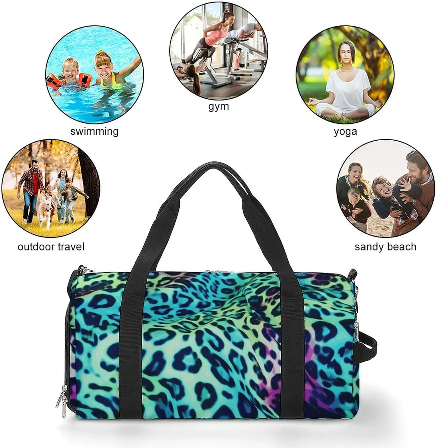 Gym Bag Green Leopard Duffel Bag for Men Women Overnight Bag with Shoe Compartment Workout Bags