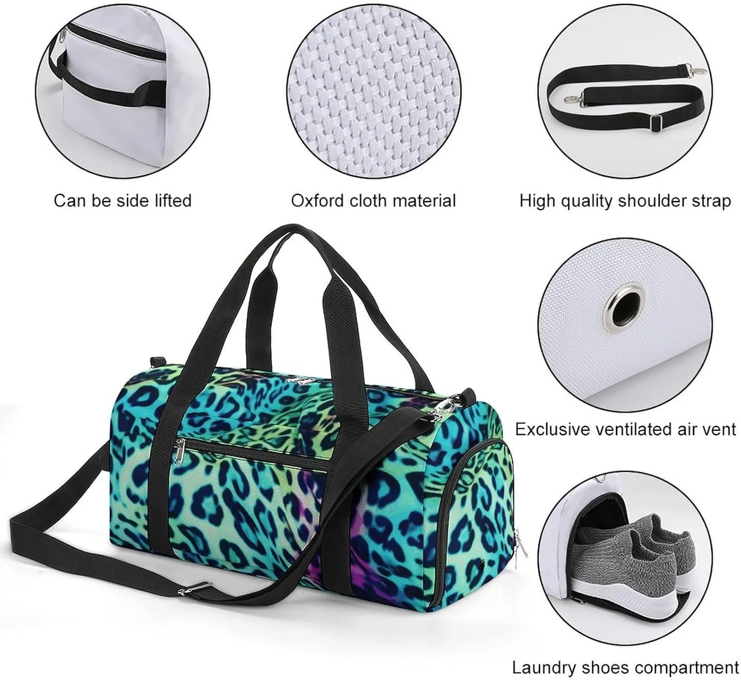 Gym Bag Green Leopard Duffel Bag for Men Women Overnight Bag with Shoe Compartment Workout Bags