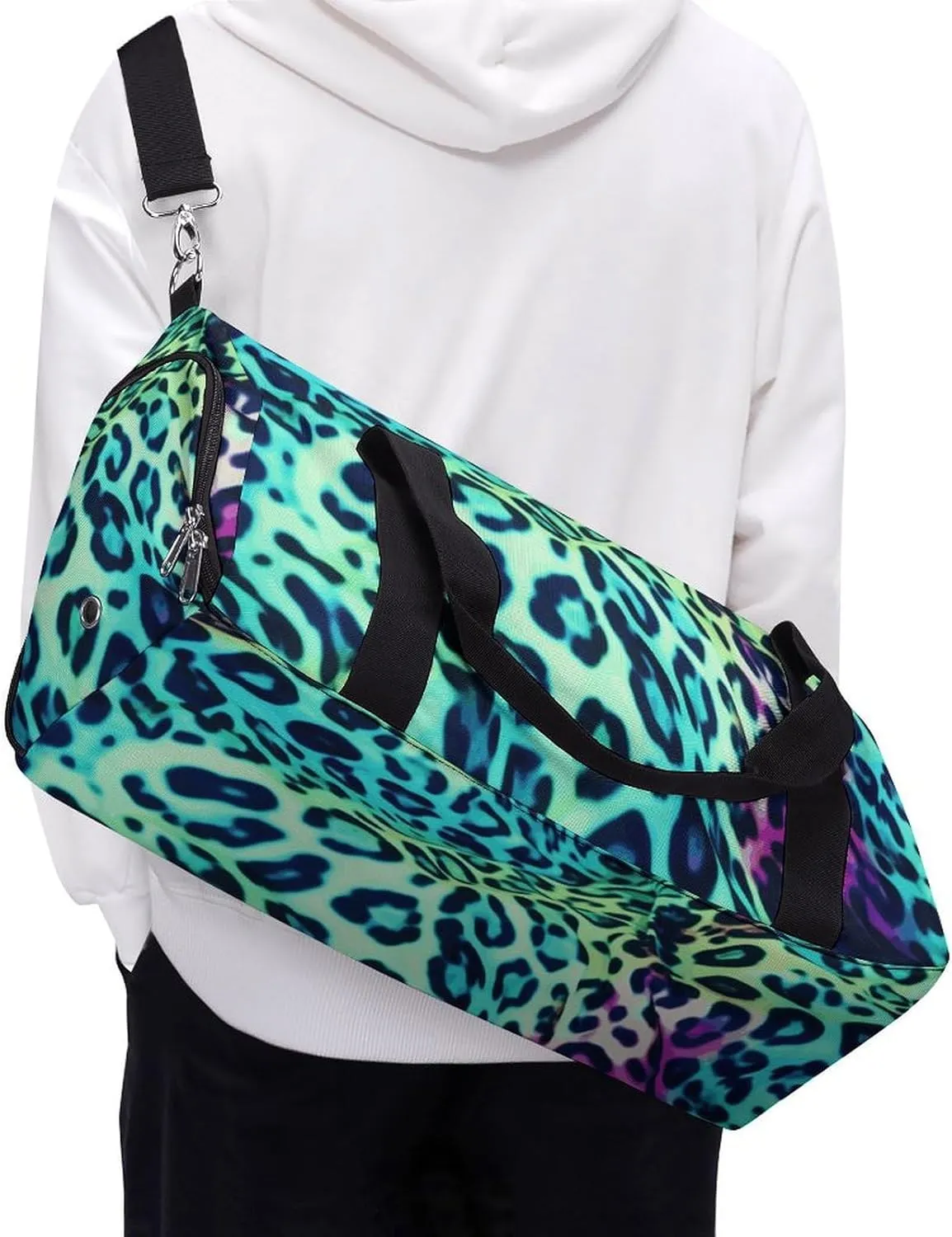 Gym Bag Green Leopard Duffel Bag for Men Women Overnight Bag with Shoe Compartment Workout Bags