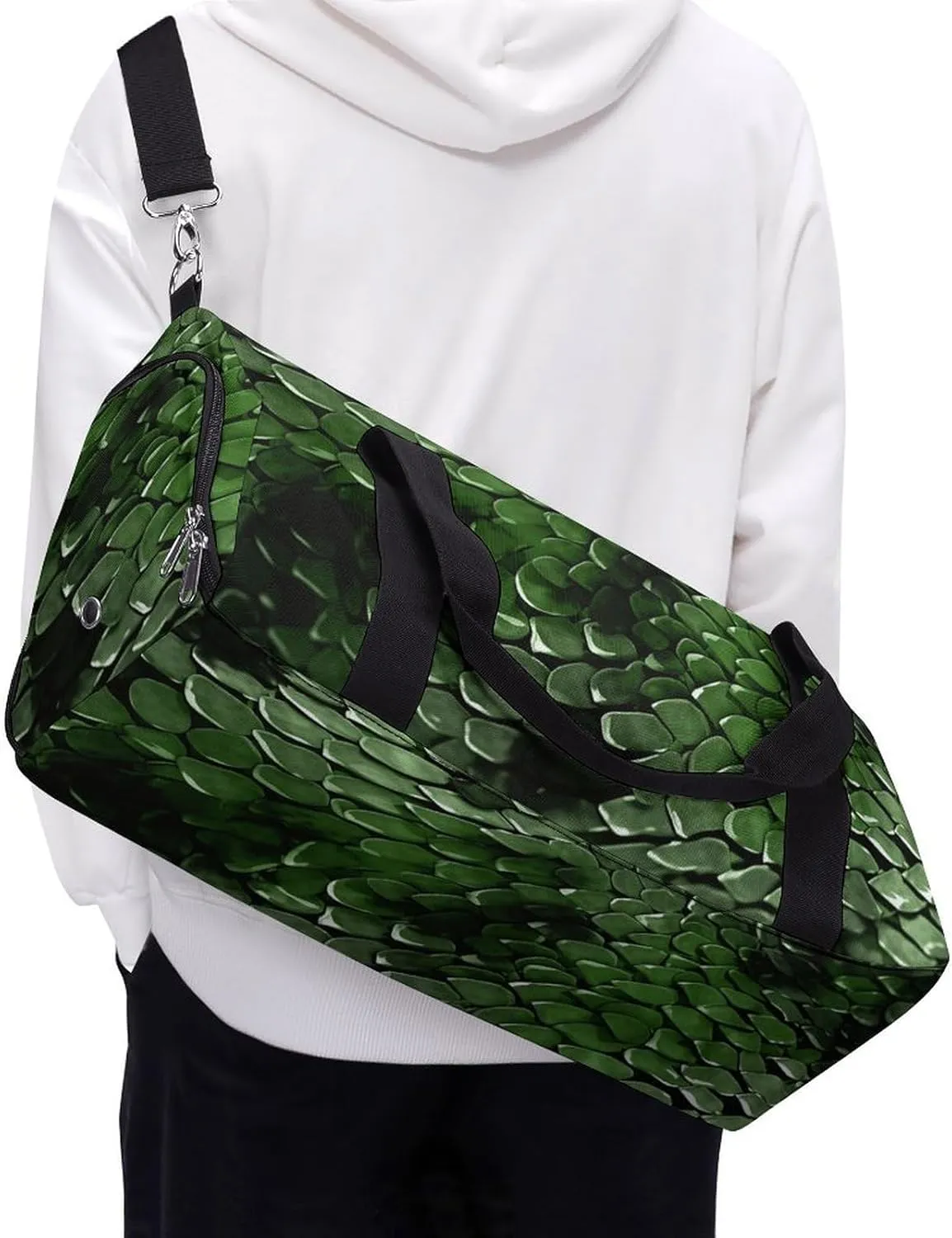 Gym Bag Green Snake Duffel Bag for Men Women Overnight Bag with Shoe Compartment Workout Bags