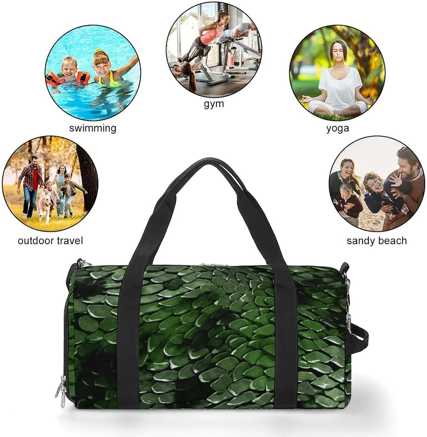 Gym Bag Green Snake Duffel Bag for Men Women Overnight Bag with Shoe Compartment Workout Bags