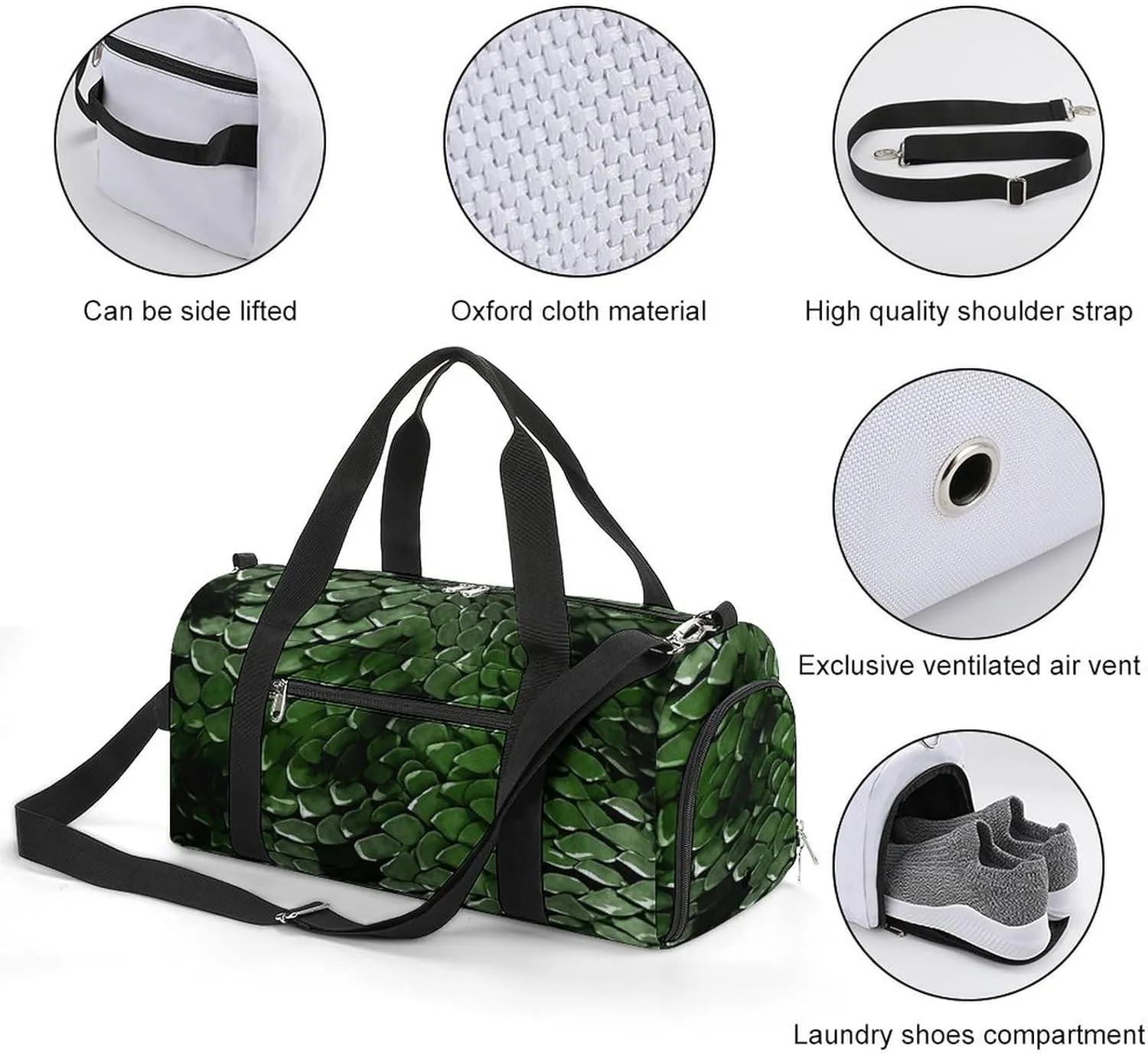 Gym Bag Green Snake Duffel Bag for Men Women Overnight Bag with Shoe Compartment Workout Bags