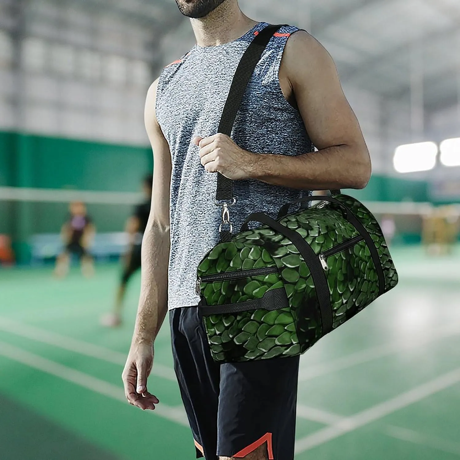 Gym Bag Green Snake Duffel Bag for Men Women Overnight Bag with Shoe Compartment Workout Bags