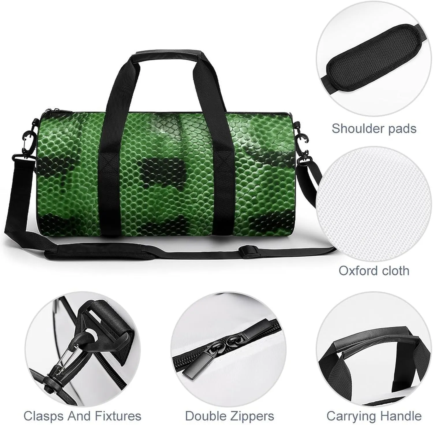 Gym Bag Green Snakeskin Duffel Bag for Men Women Overnight Bag with Shoe Compartment Workout Bags