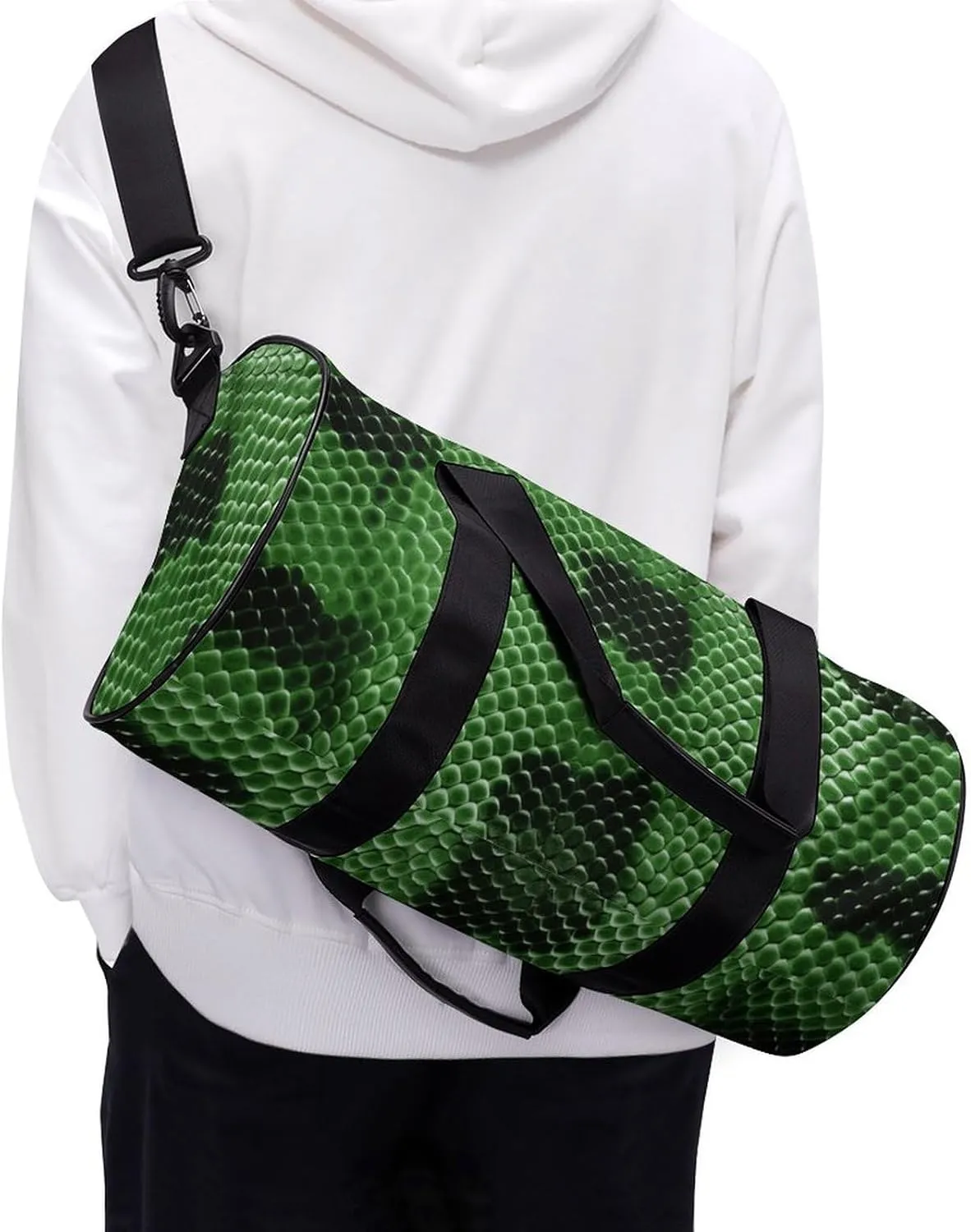 Gym Bag Green Snakeskin Duffel Bag for Men Women Overnight Bag with Shoe Compartment Workout Bags