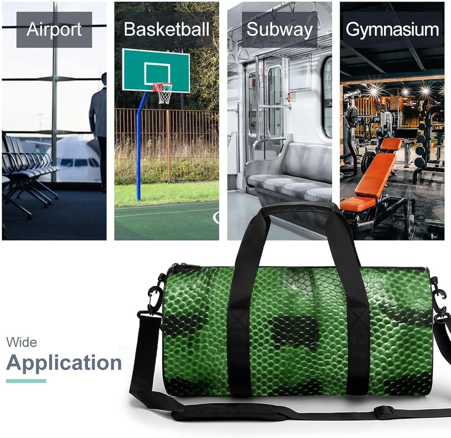 Gym Bag Green Snakeskin Duffel Bag for Men Women Overnight Bag with Shoe Compartment Workout Bags