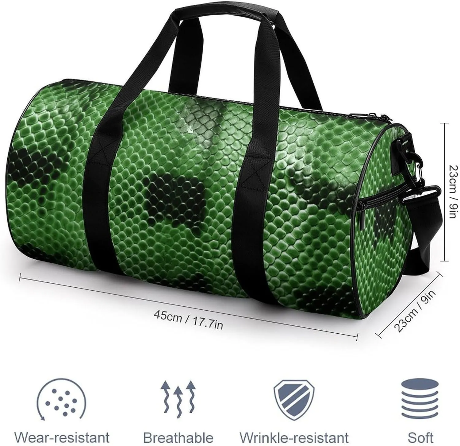 Gym Bag Green Snakeskin Duffel Bag for Men Women Overnight Bag with Shoe Compartment Workout Bags