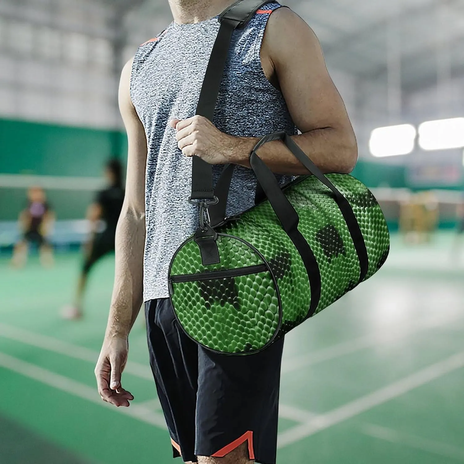 Gym Bag Green Snakeskin Duffel Bag for Men Women Overnight Bag with Shoe Compartment Workout Bags