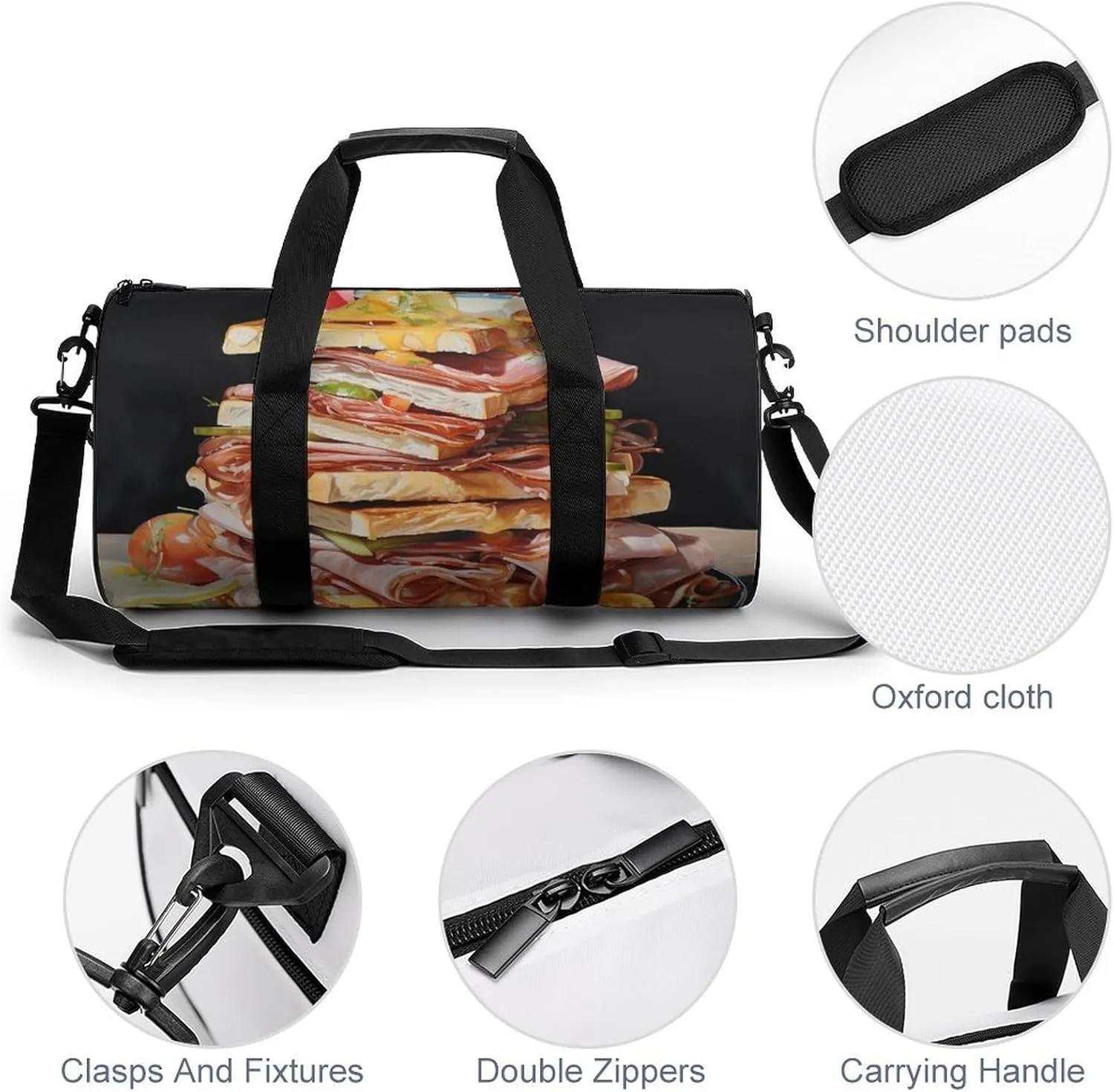 Gym Bag Ham Toast Duffel Bag for Men Women Overnight Bag with Shoe Compartment Workout Bags