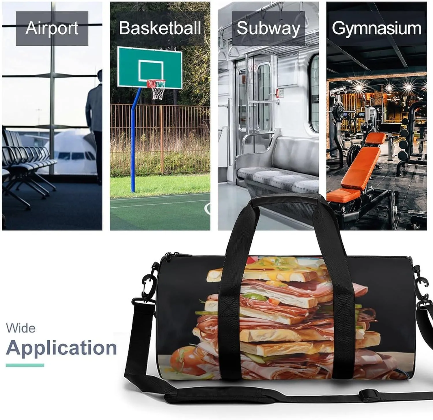 Gym Bag Ham Toast Duffel Bag for Men Women Overnight Bag with Shoe Compartment Workout Bags